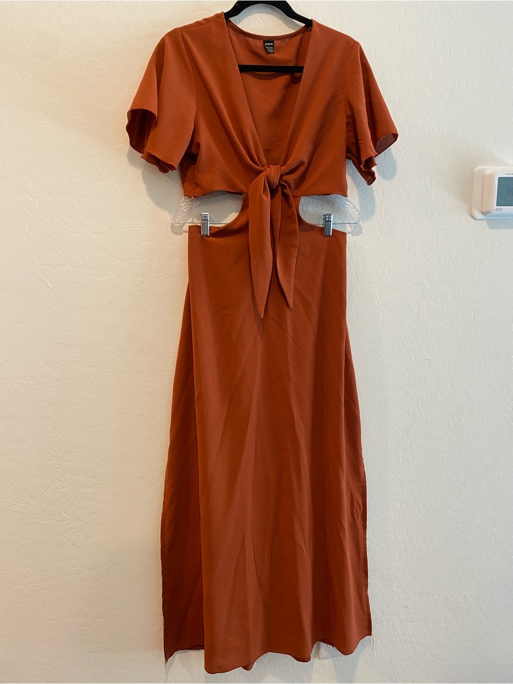 SHEIN Tie-Front Rust Midi Dress - Picture 4 of 10